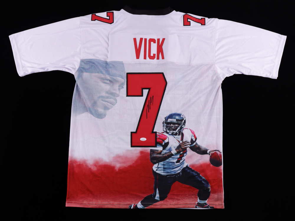 Atlanta Falcons Michael Vick Autographed Black Jersey JSA Stock